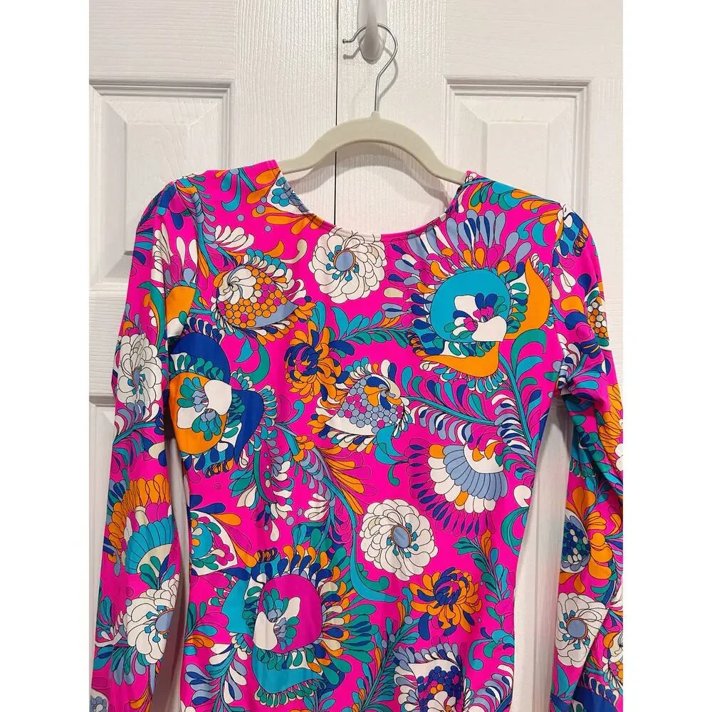 Kate Spade Pink Sea Garden Long Sleeve One Piece Rash Guard Swimsuit Size M NWT - Picture 2 of 8